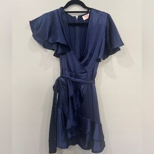 Showpo navy blue mini wrap tie dress